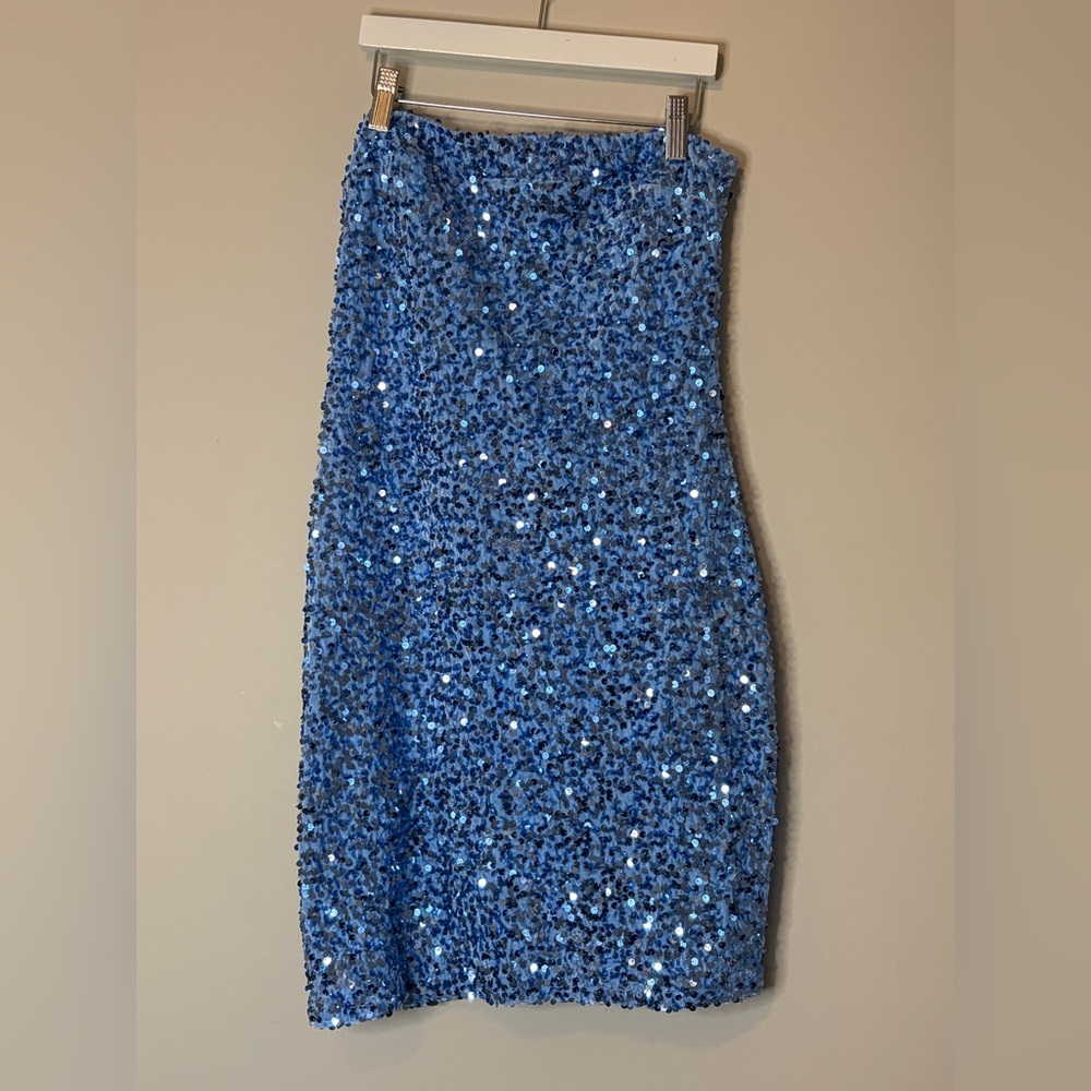 BP One Shoulder Blue Sequin Dress